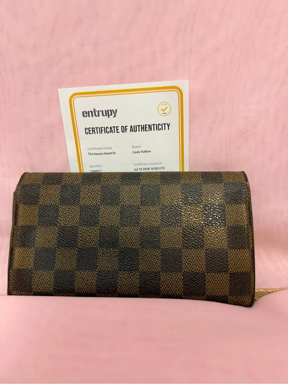 Louis Vuitton Brown Checkered Damier Ebene Continental Wallet with Gold Hardware